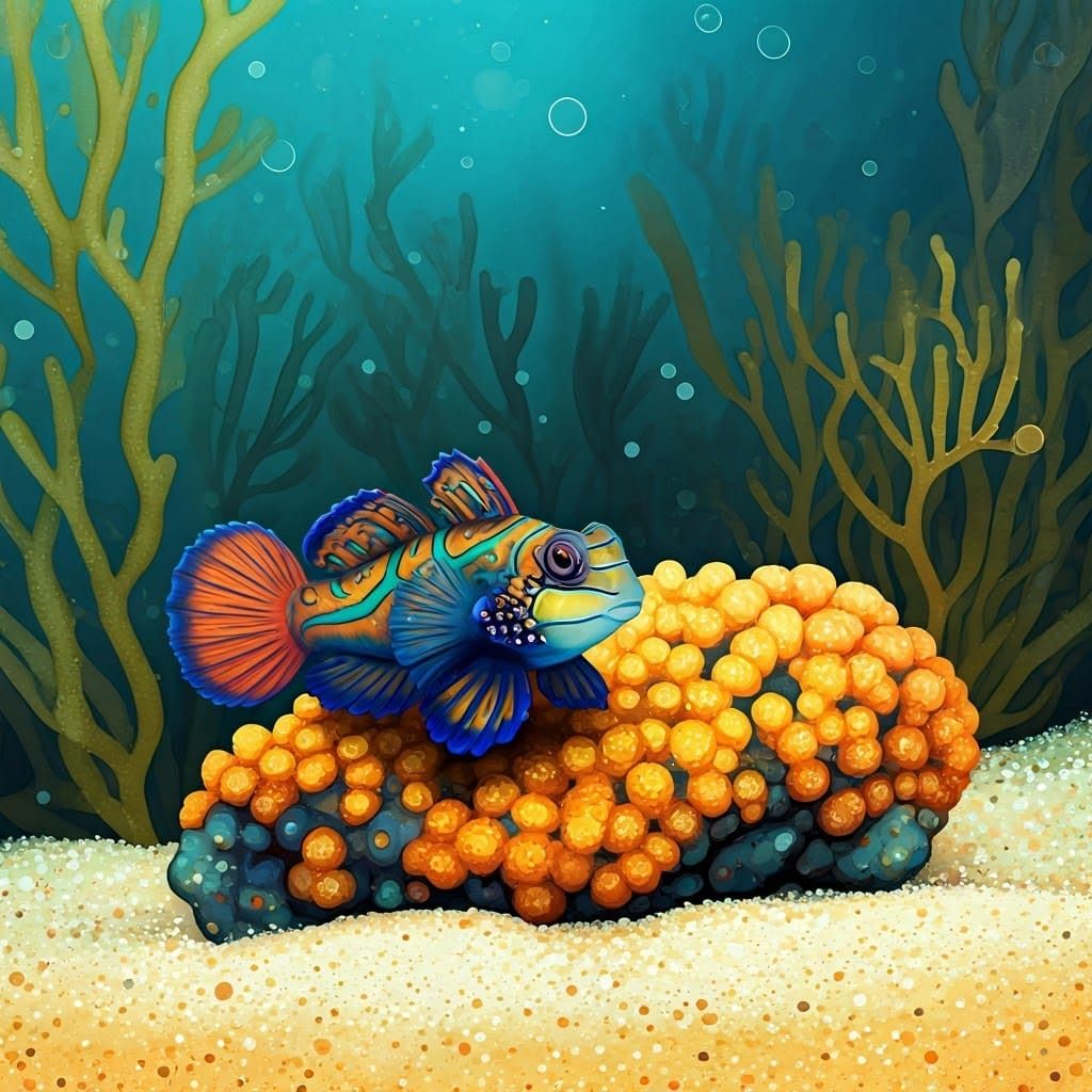Vibrant Mandarin Goby in Ethereal Underwater Scene
