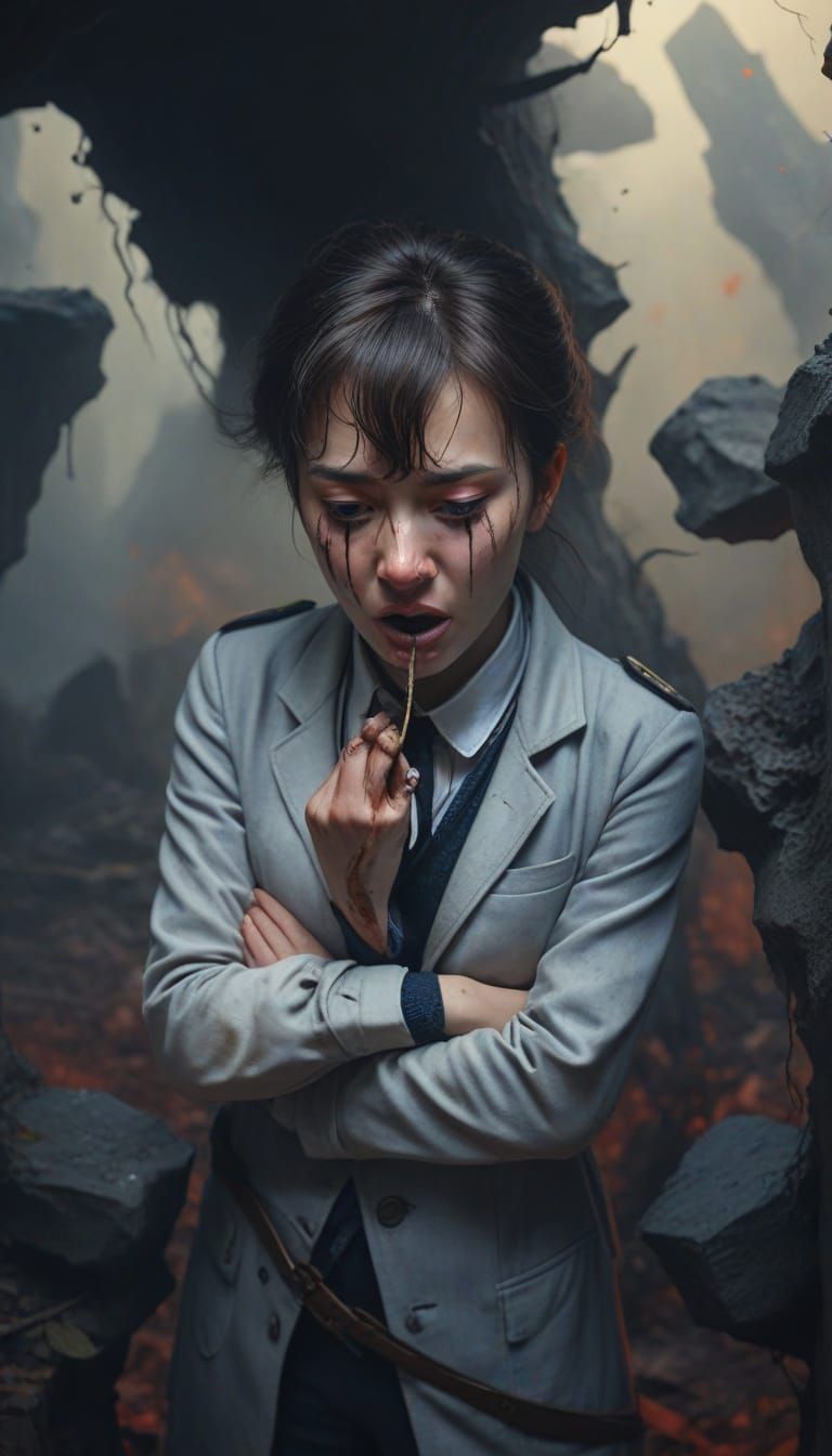 Distressed Person's Nose Stuck in Hole, Painterly Style