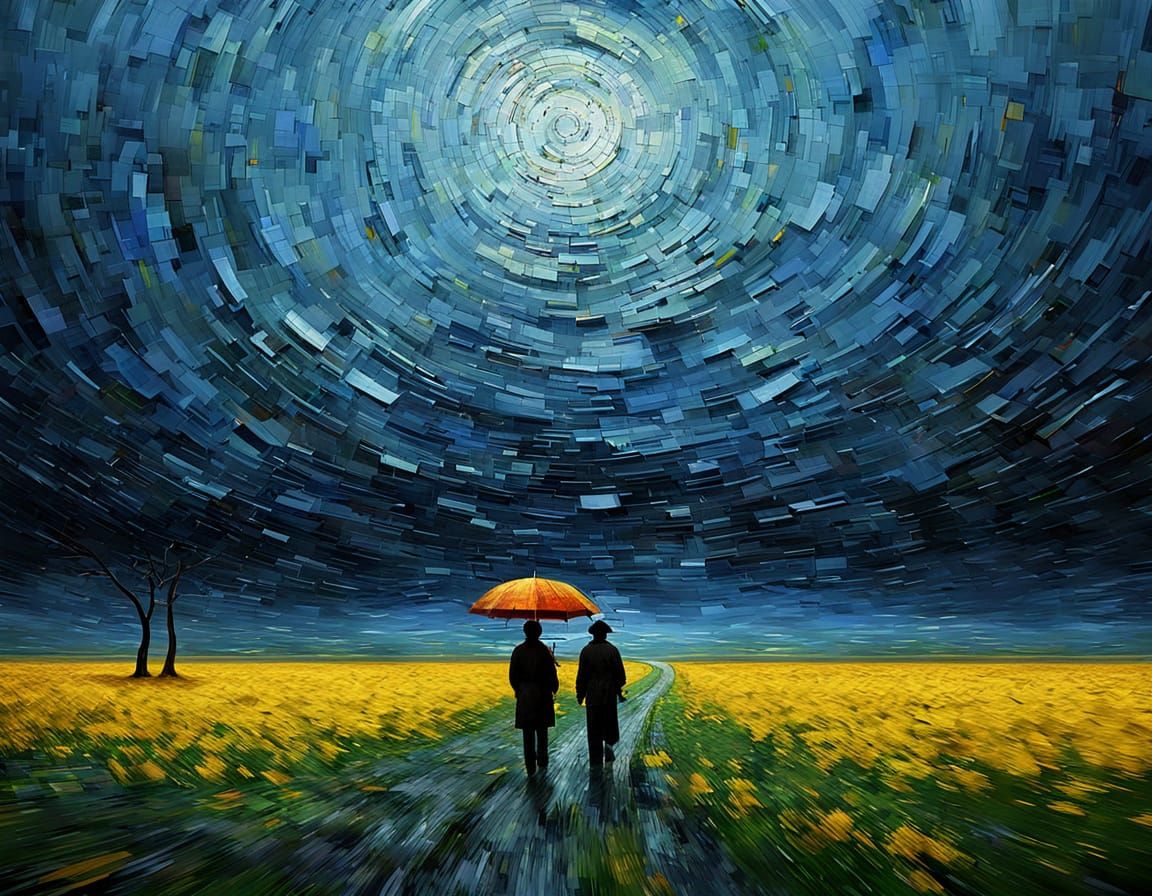 Rainy Day Magic Captured in Impressionist and Cubist Styles