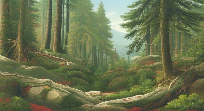 Allegheny Plateau Old-Growth Spruce Forest in Panoramic Pain...