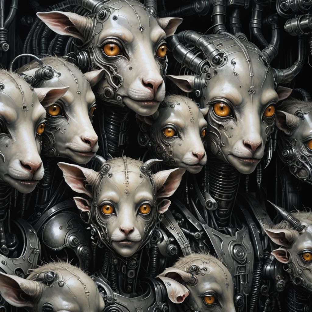 Biomechanical Surrealist Lambs Portrait Inspired by Giger