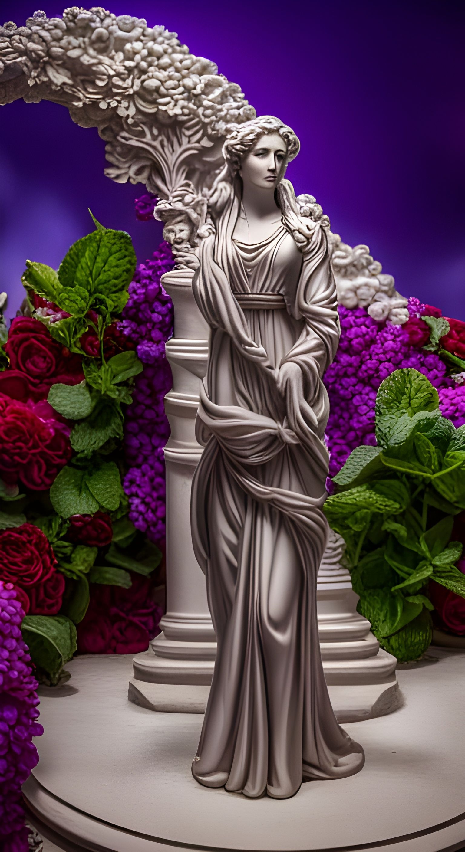 Intricate Greek Goddess Statue with Grapes