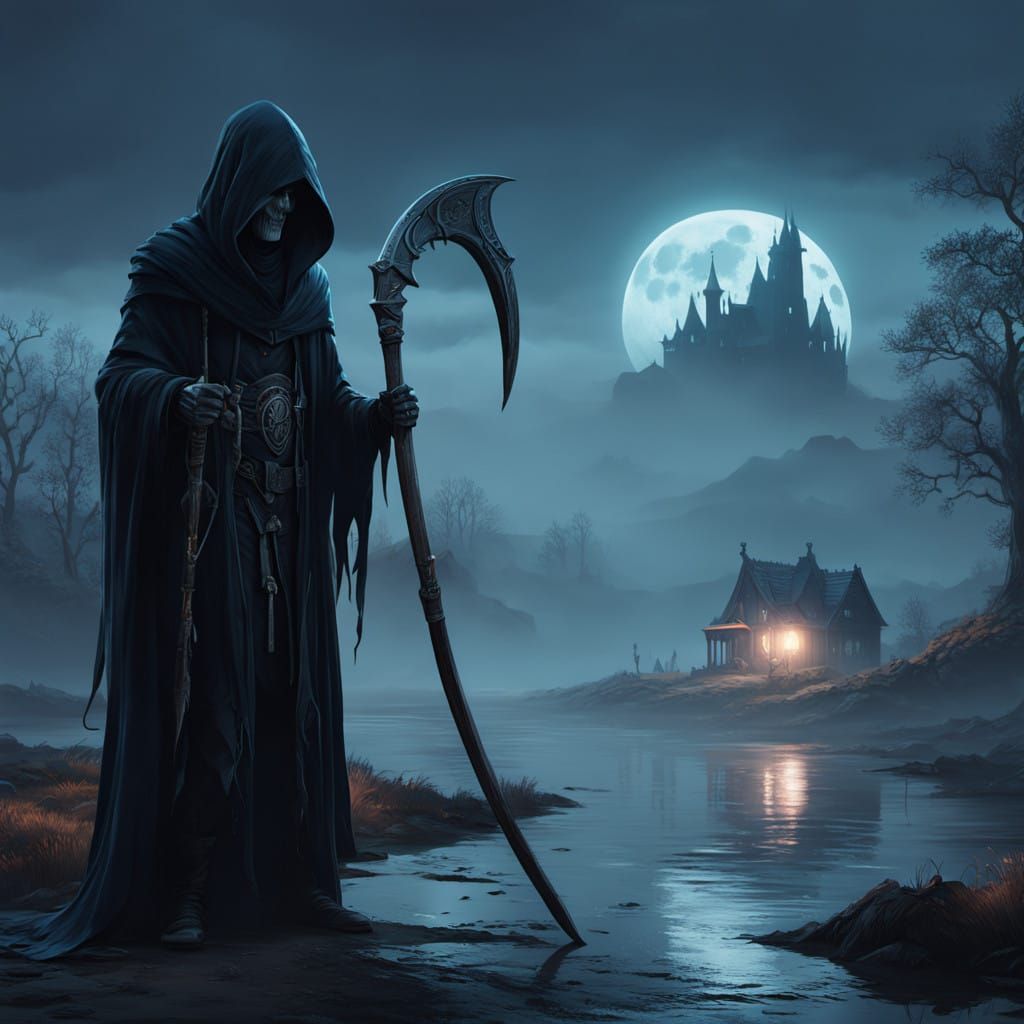 Majestic Grim Reaper in Dark Fantasy Realm