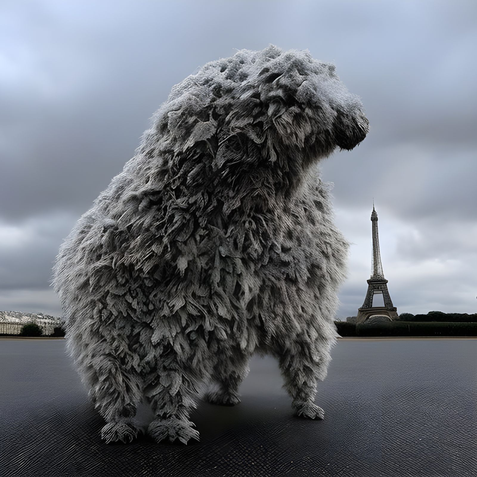 Fluffy Monster Roams Paris: Silver Nitrate Photo