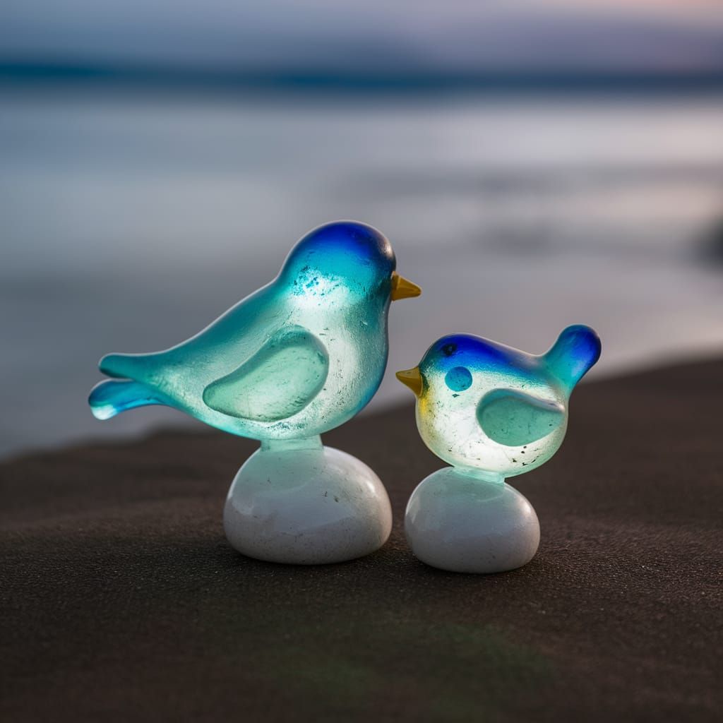Sea Glass Rainbow Birds on Natural Background