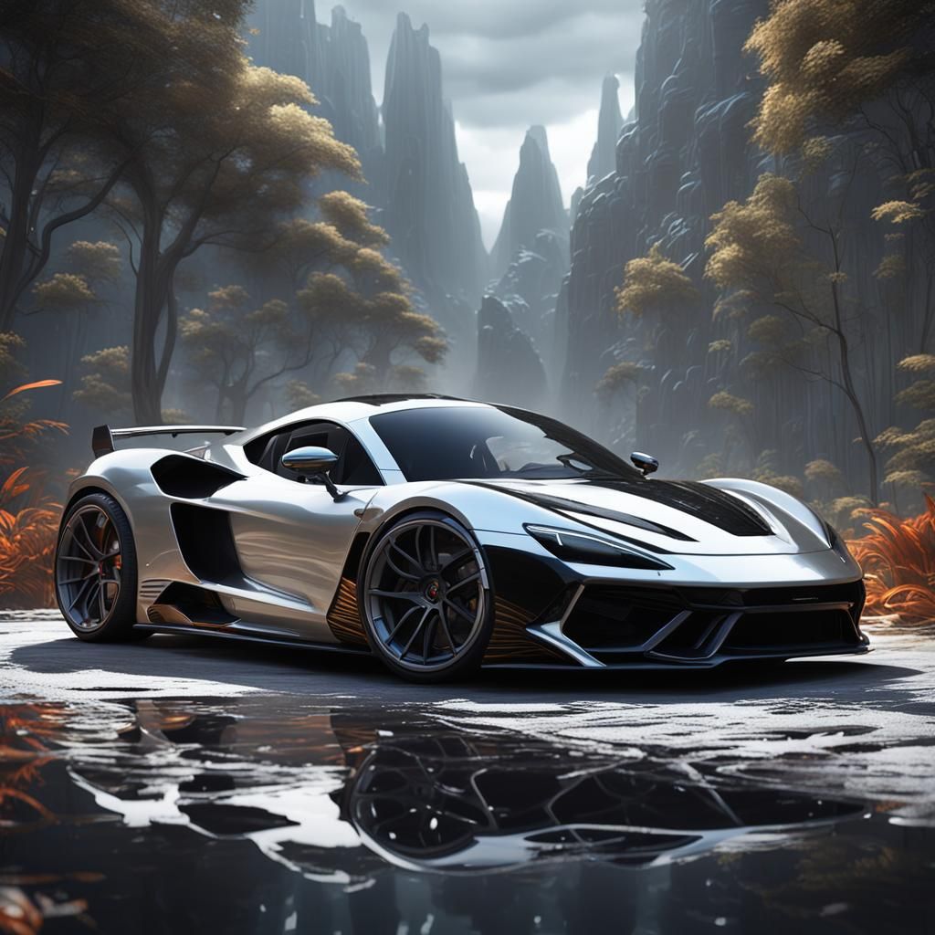 Exotic Sports Cars in Monochrome: Digital Concept Art