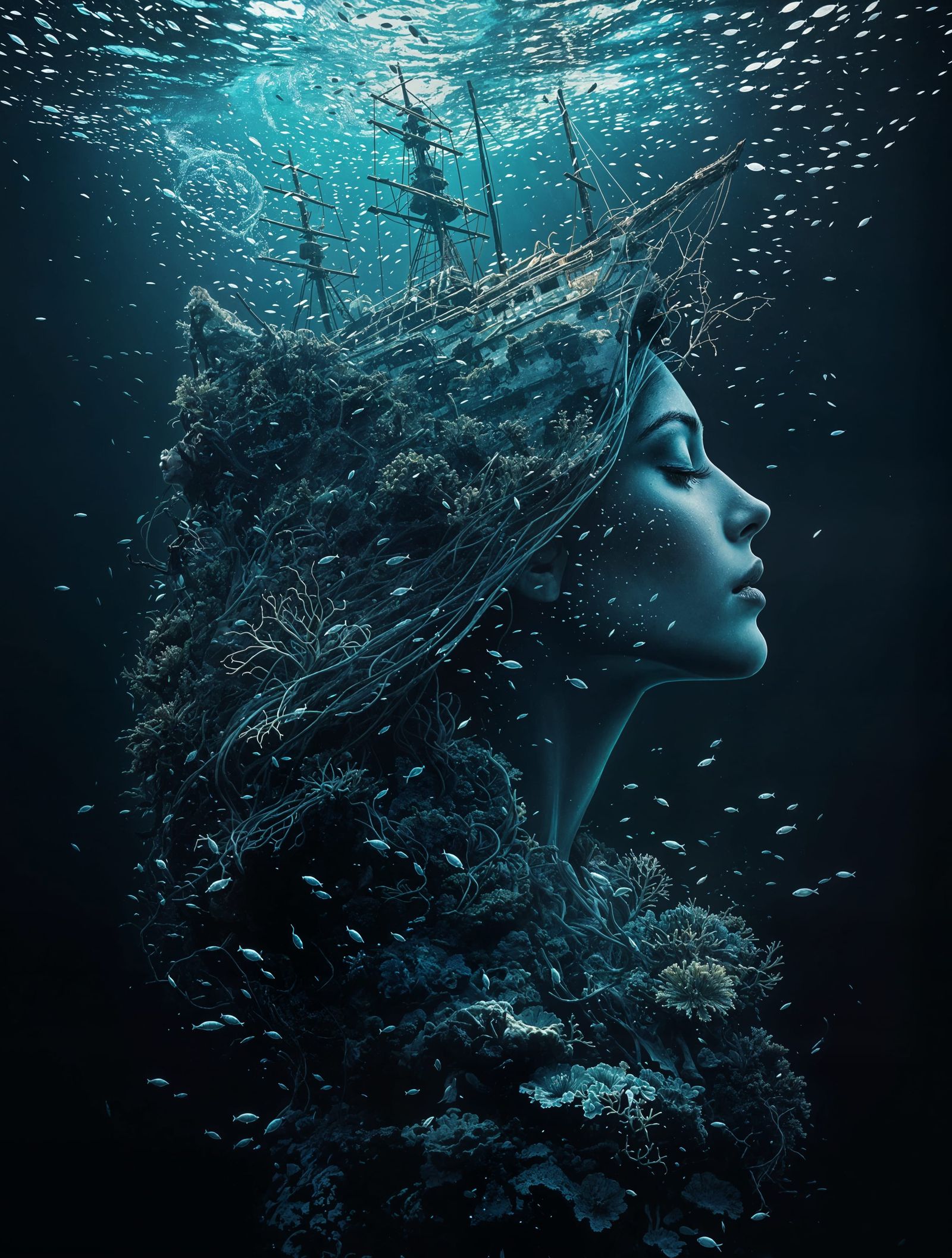 Surreal Underwater Portrait in Digital Art