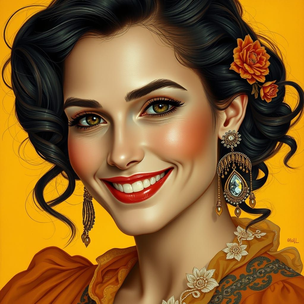 Elegant Spanish Beauty Shines with Diamond Smile in Art Nouv...