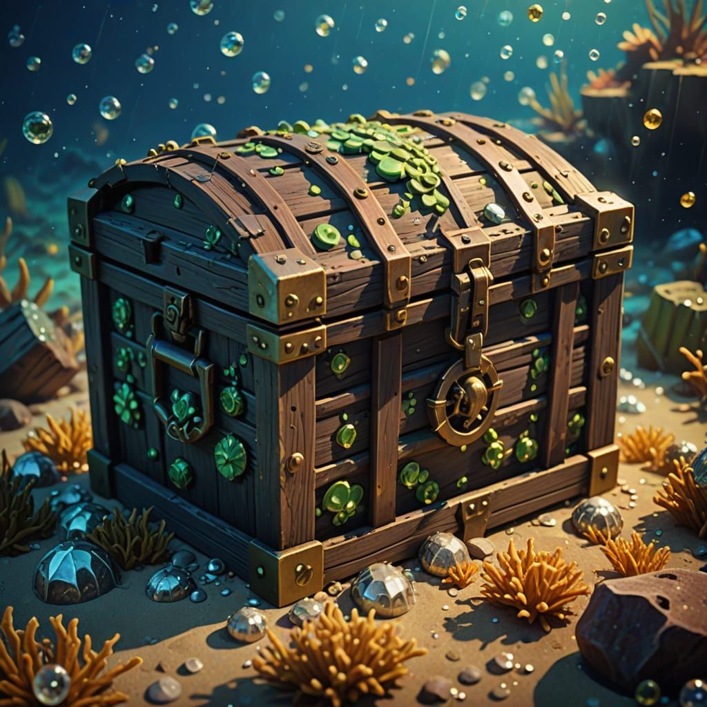 Barnacle Treasure Chest in Low-Poly 3D Art