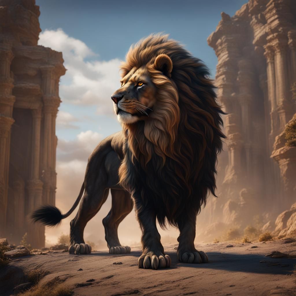 Fantastical Barbary Lion Hybrid in Detailed Matte Painting