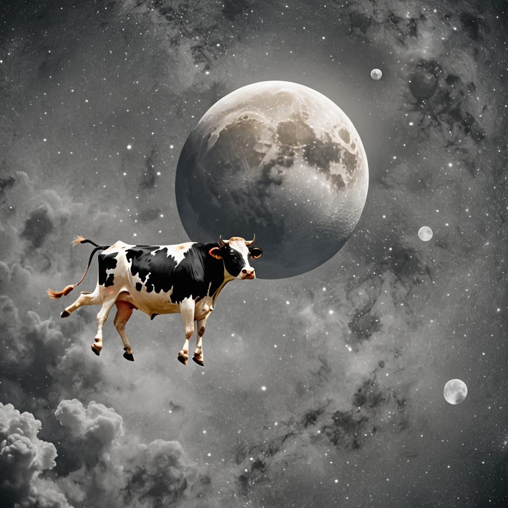 Cow Floating in Space Near the Moon