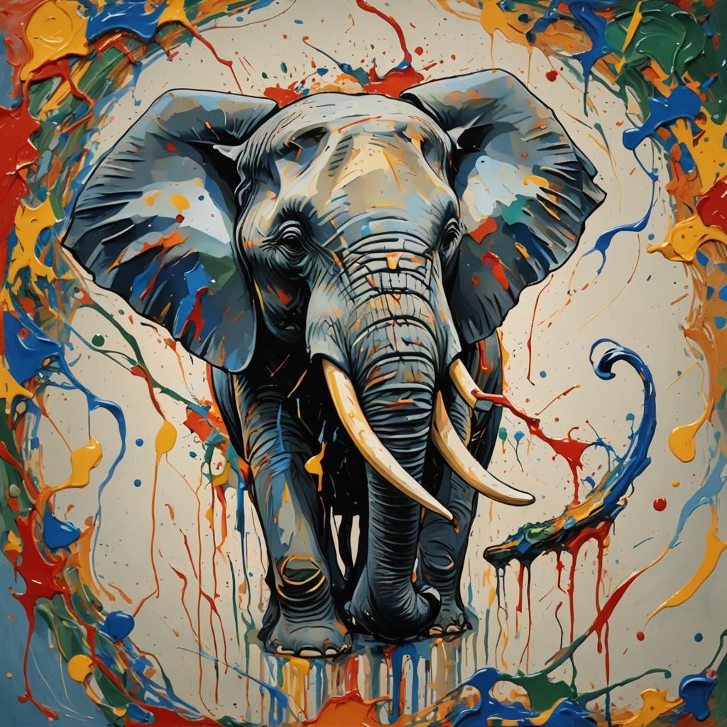 Elephant in Hyperrealistic Splash Art Style