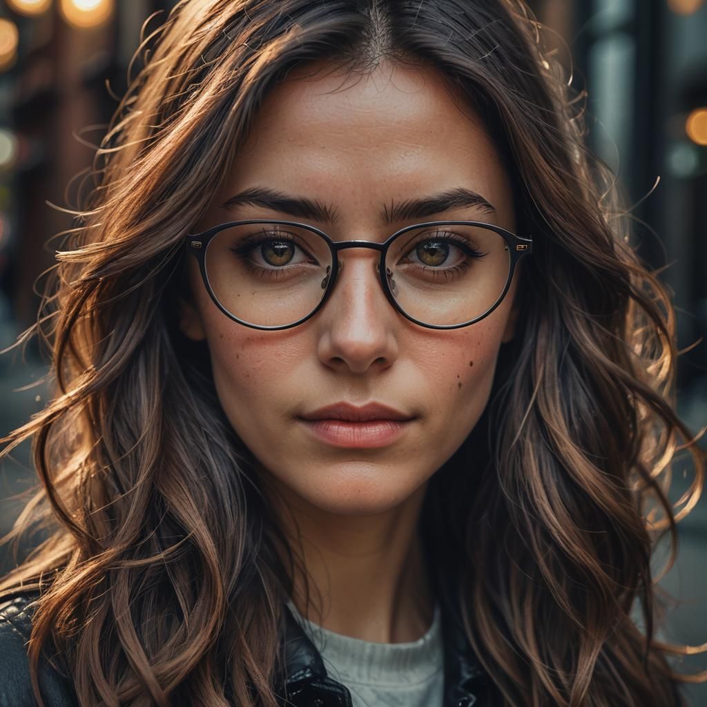 Hyper-Realistic Portrait of Girl with Glasses