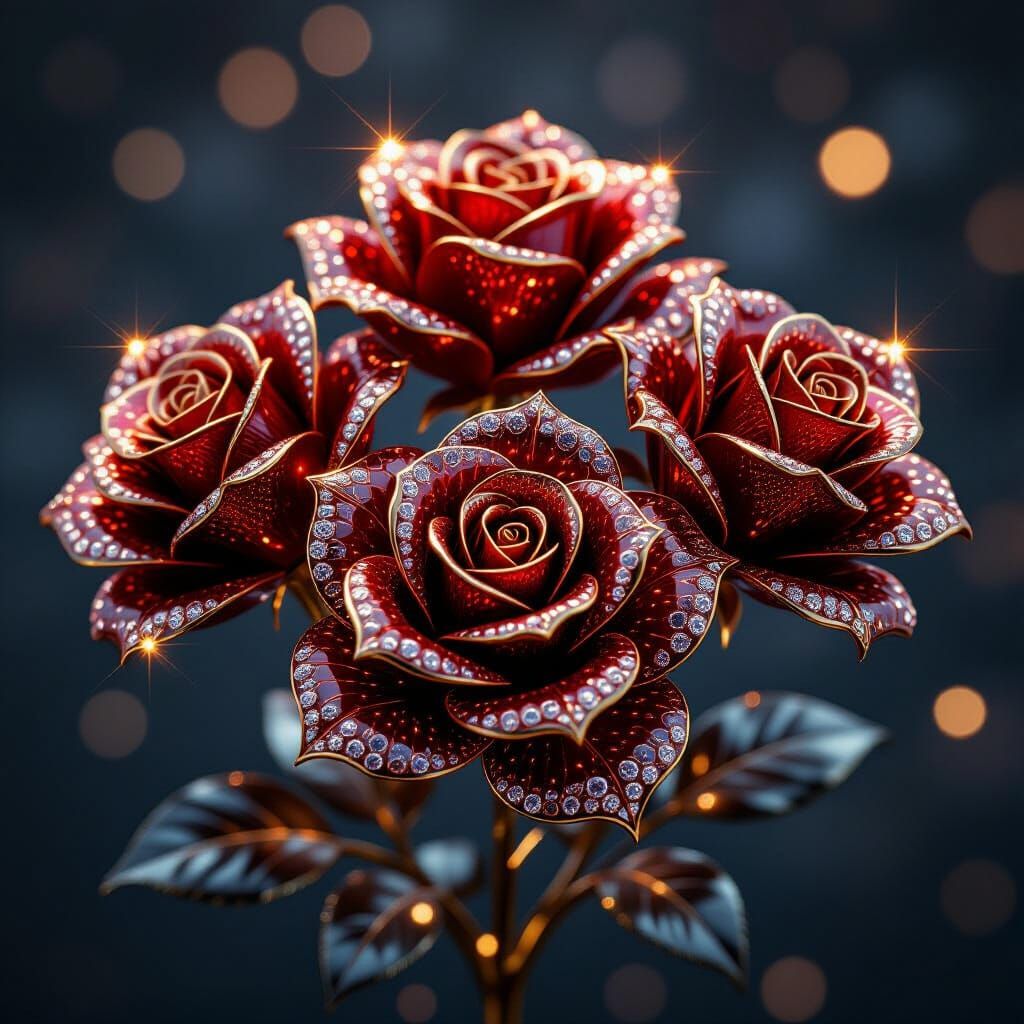 Sparkling Red Onyx Roses in Hyperrealistic Style