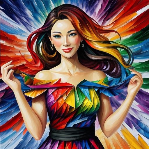 Colorful Comic Woman in Impasto Style