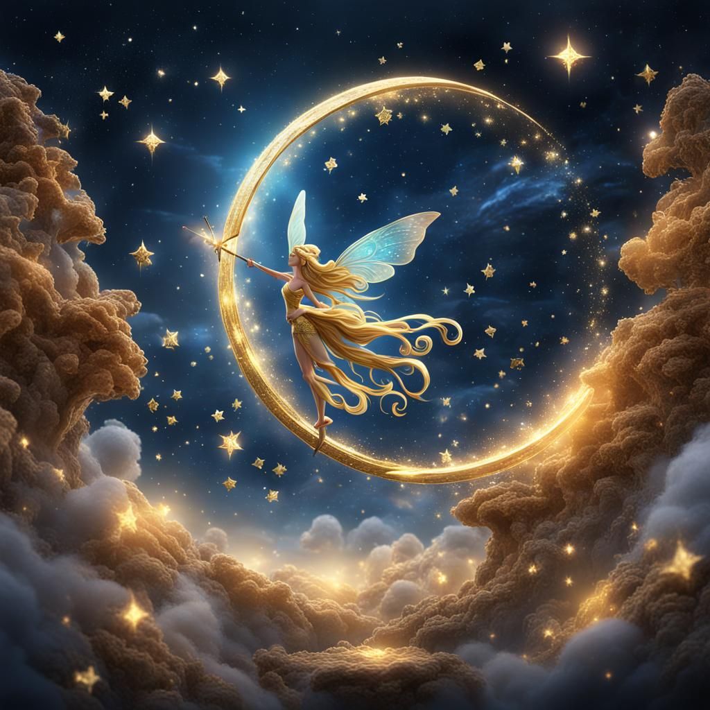 Fairy Logo with Golden Wand in Stardust