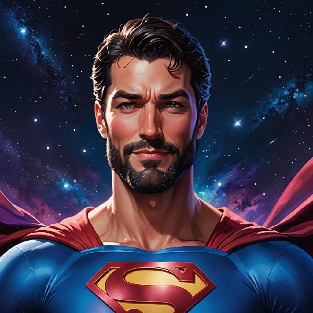 Smiling Superman Portrait in Alcohol Ink Style