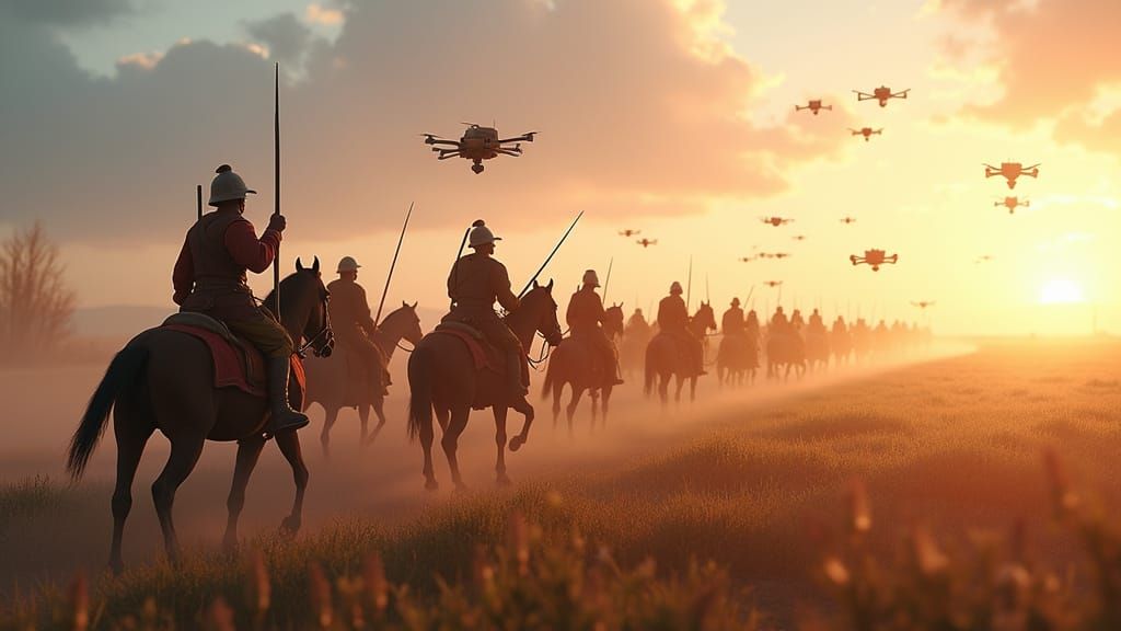 Split Image: Horseback Battle vs. Modern Drone Warfare