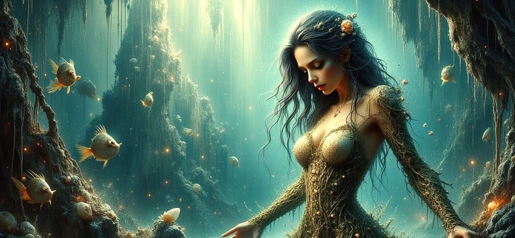 Ocean Goddess Emerges in Art Nouveau Style