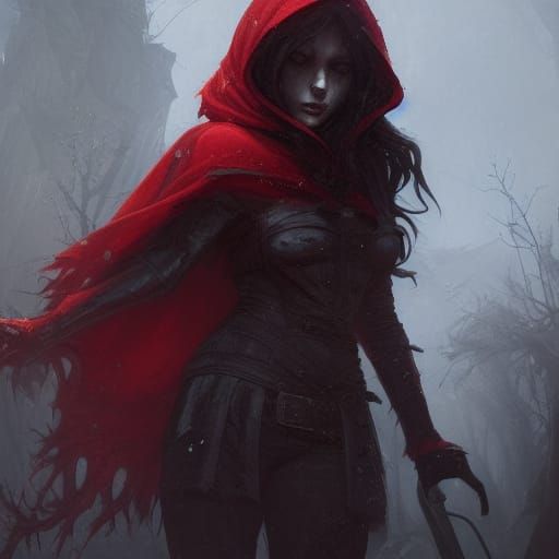 Red Riding Hood and Undead Wolf in Dark Fantasy