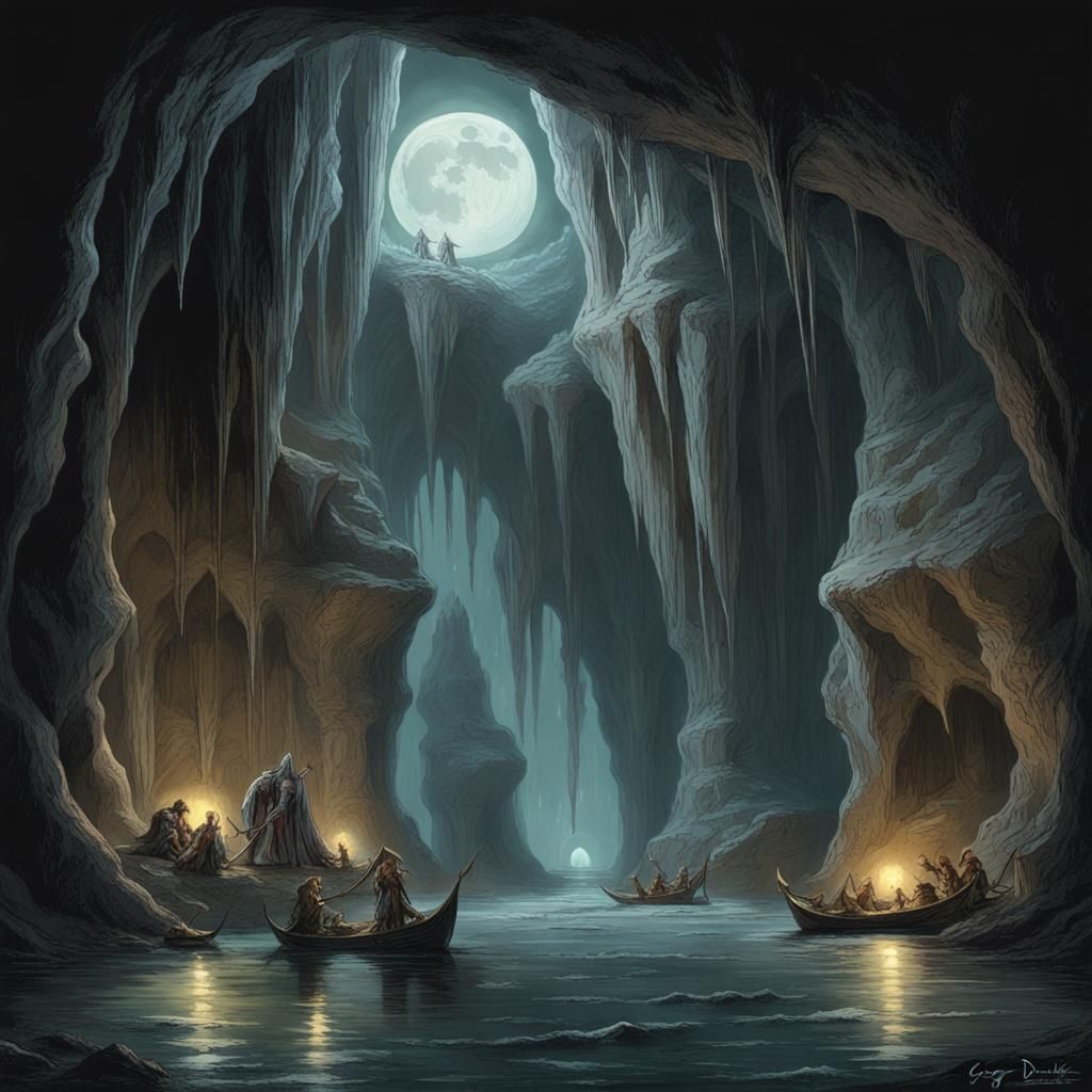 Horror Moon Elf Island Cavern: Doré Style