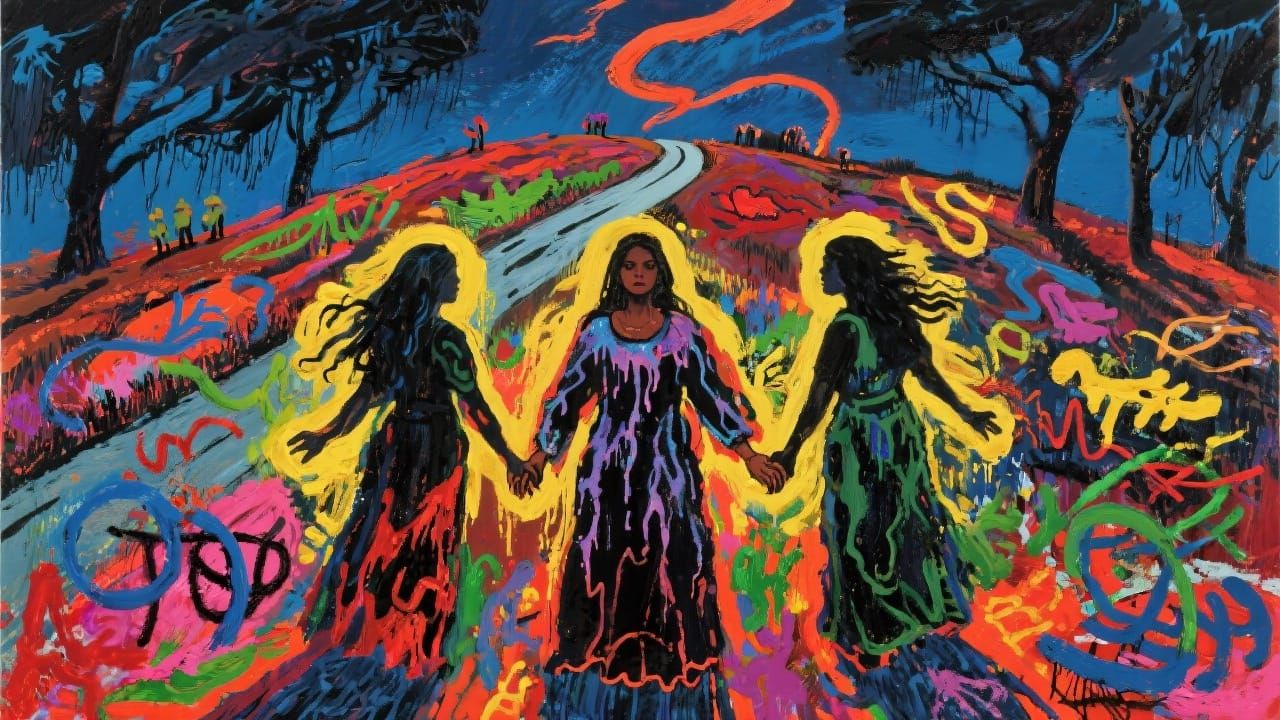 Mystical Sisters Chant Under Magic Moon