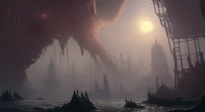 Coral City Inhabited by Crab People: Dark Fantasy Art