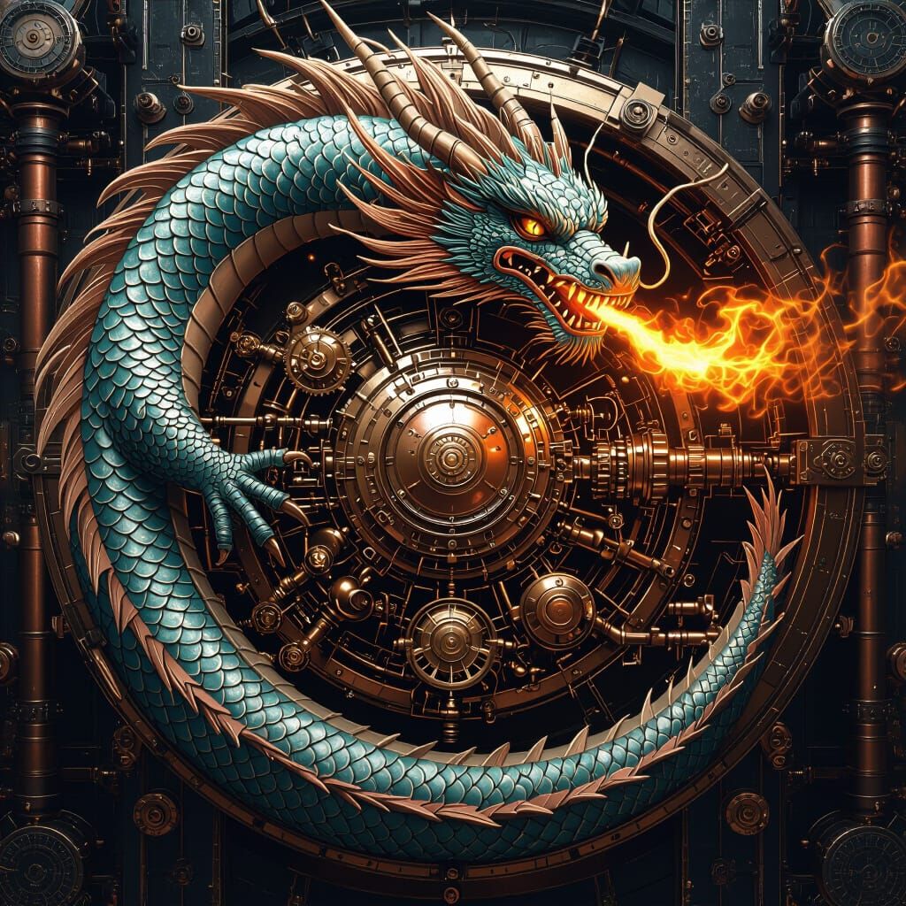 Steampunk Zodiac Dragon with Clockwork Engine