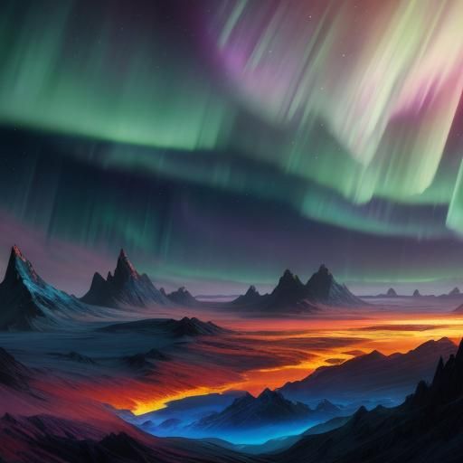 Aurora boreal earth wind fire wather ether detailed matte painting, deep color, fantastical, intri...