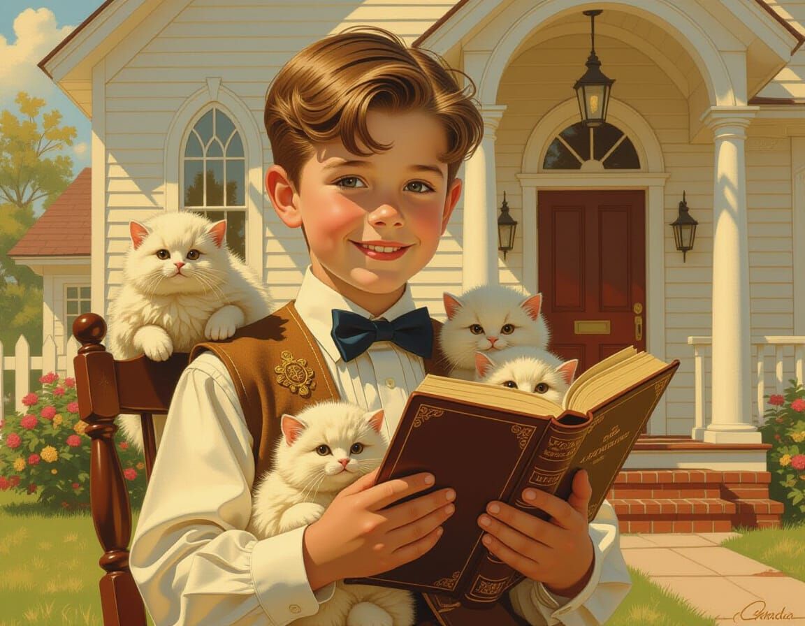 Boy with Bible in Nostalgic Americana Illustration