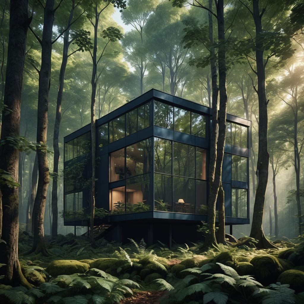 Cabin in Forest: Hyperrealistic Matte Painting