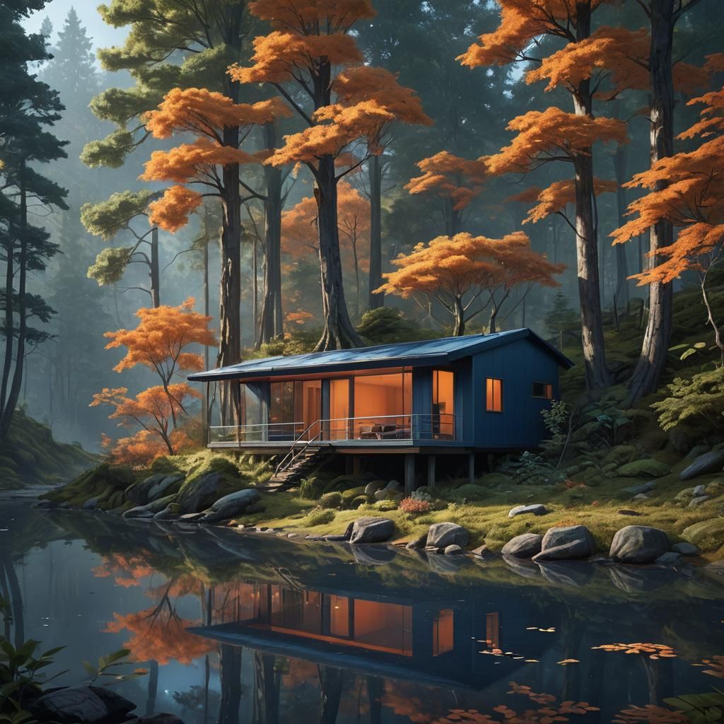Cabin Retreat in Forest: Hyperrealistic Concept Art