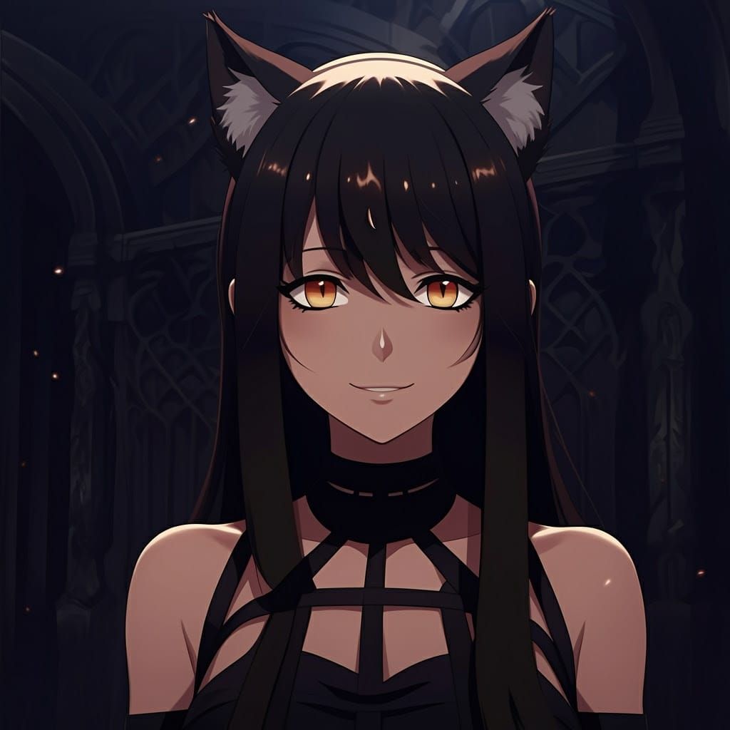 Elegant Catgirl in Dark Anime Aesthetic