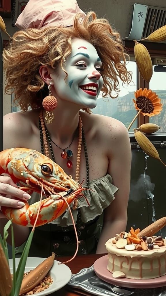 Nymph Clown Celebrates with Cake in Fine Art Photo
