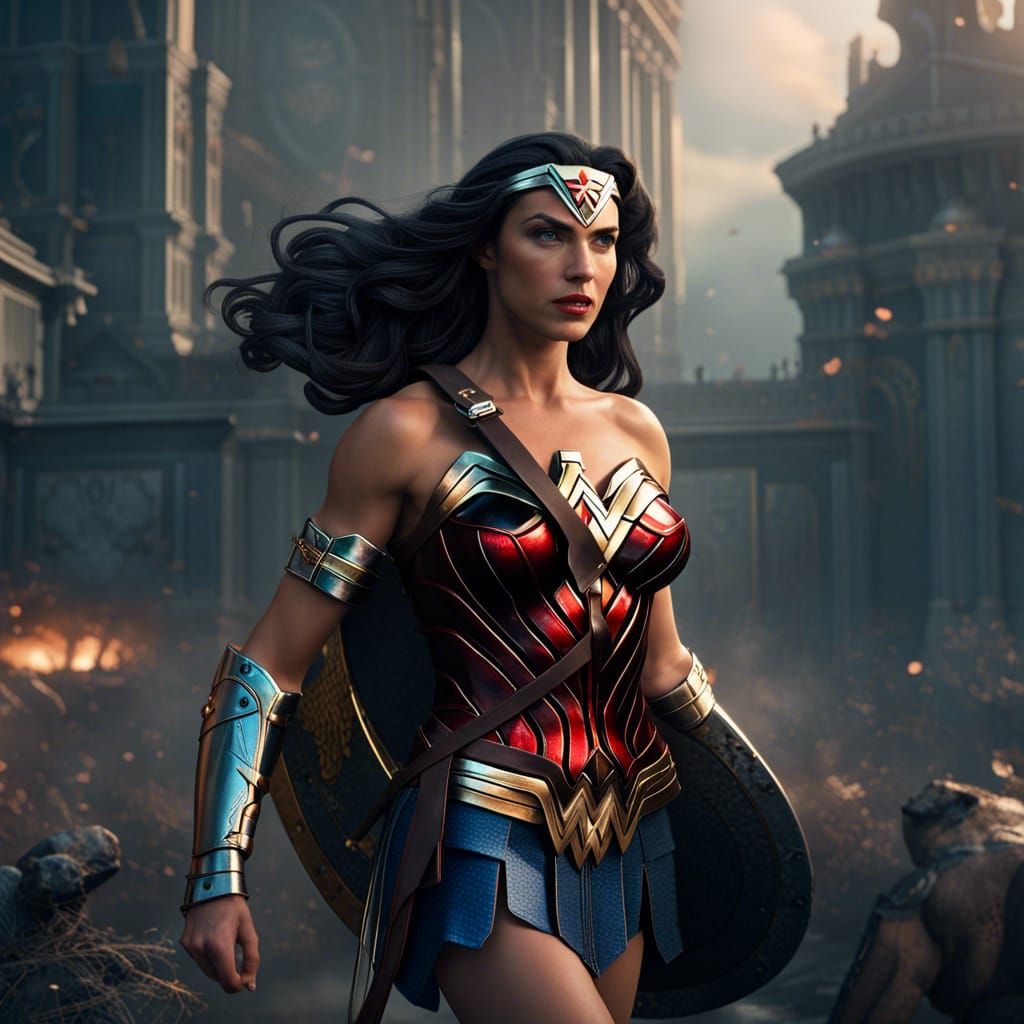 Fierce Wonder Woman in Detailed Matte Painting