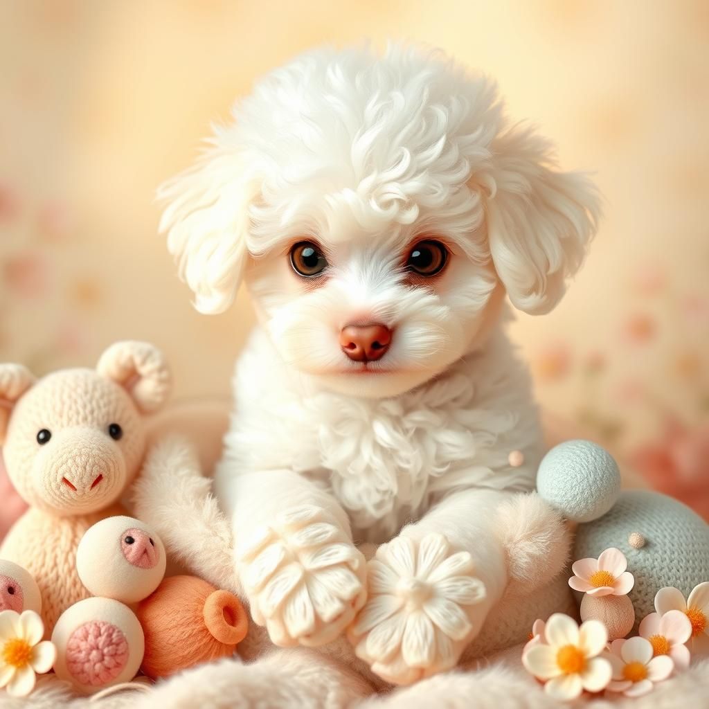 Adorable Teacup Poodle Puppy in Whimsical Style