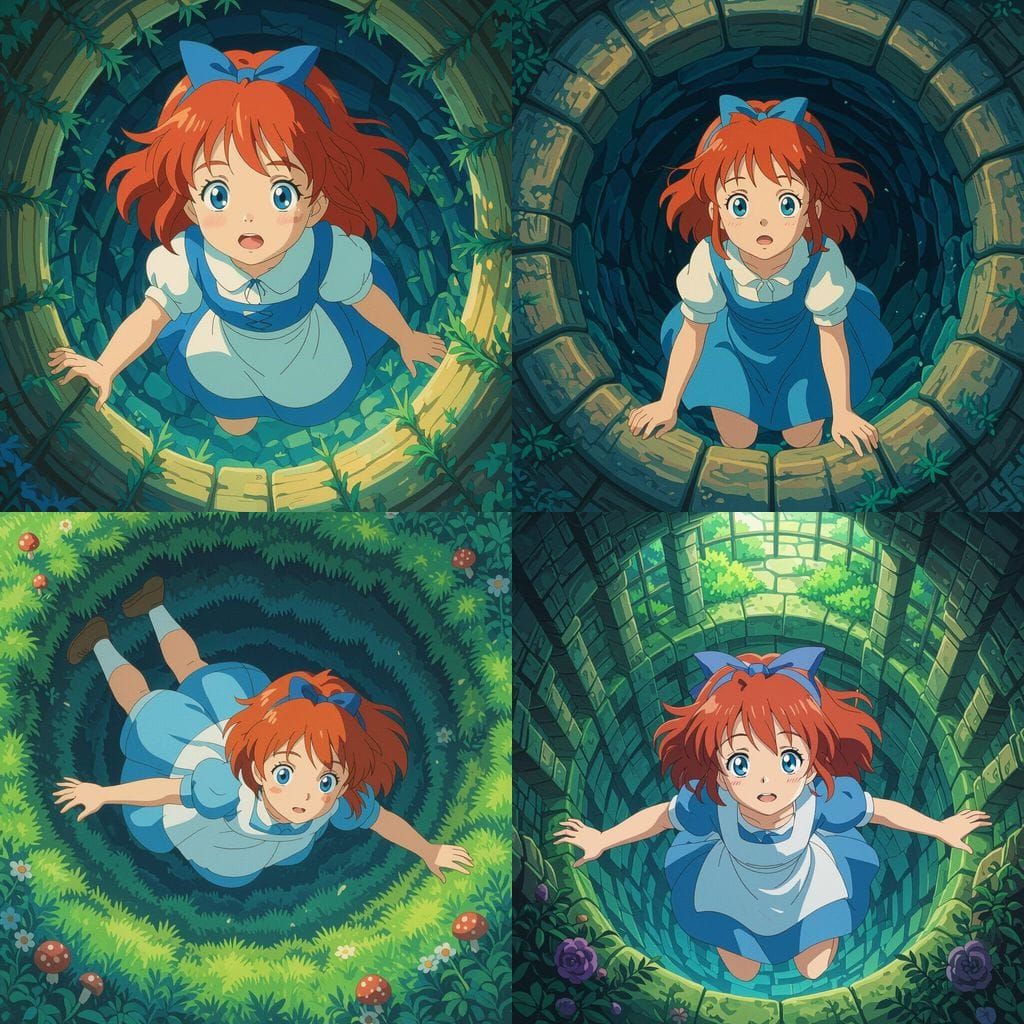 Anime Girl Falling Into Abyss, Studio Ghibli Style