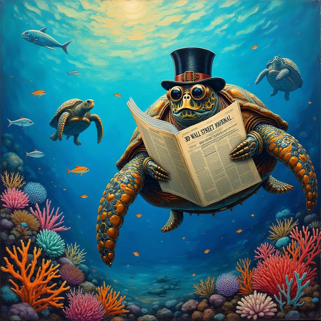Impasto Steampunk Sea Turtles in Vibrant Underwater Dreamsca...