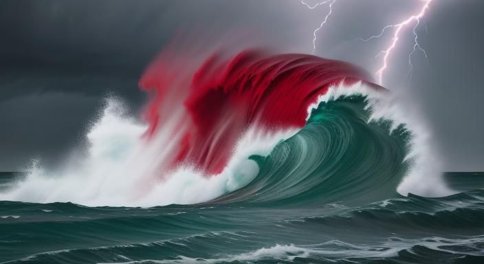 Blood Red Ocean Run in Hyperrealistic Splash Art