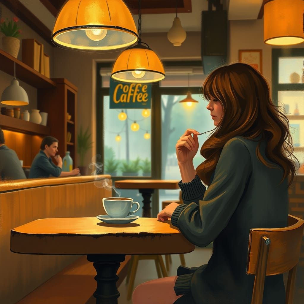 Inviting Coffee House Scene in Impressionist Style