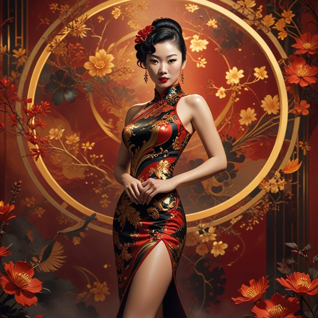 Ethereal Chinese Goddess in Cinematic Qipao Style