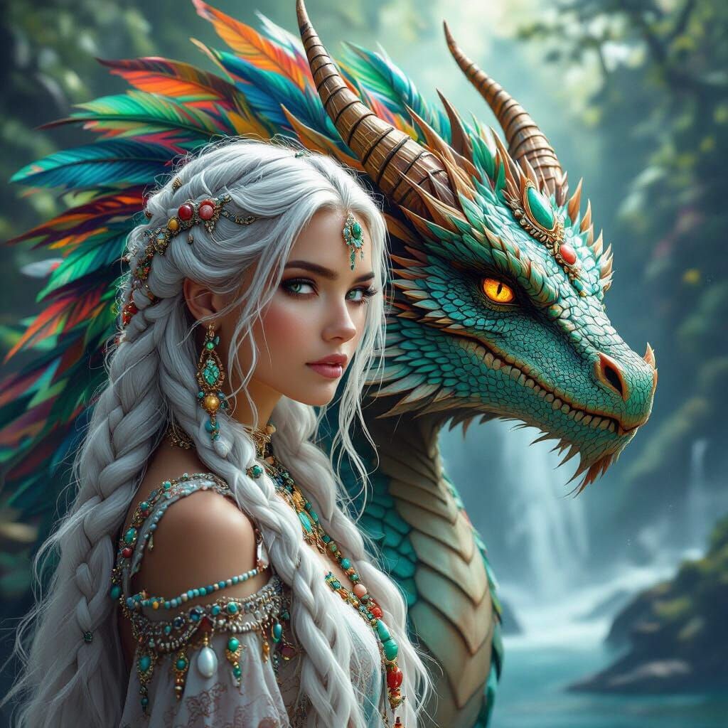 Dragon Queen Portrait with Braided Silver Hair