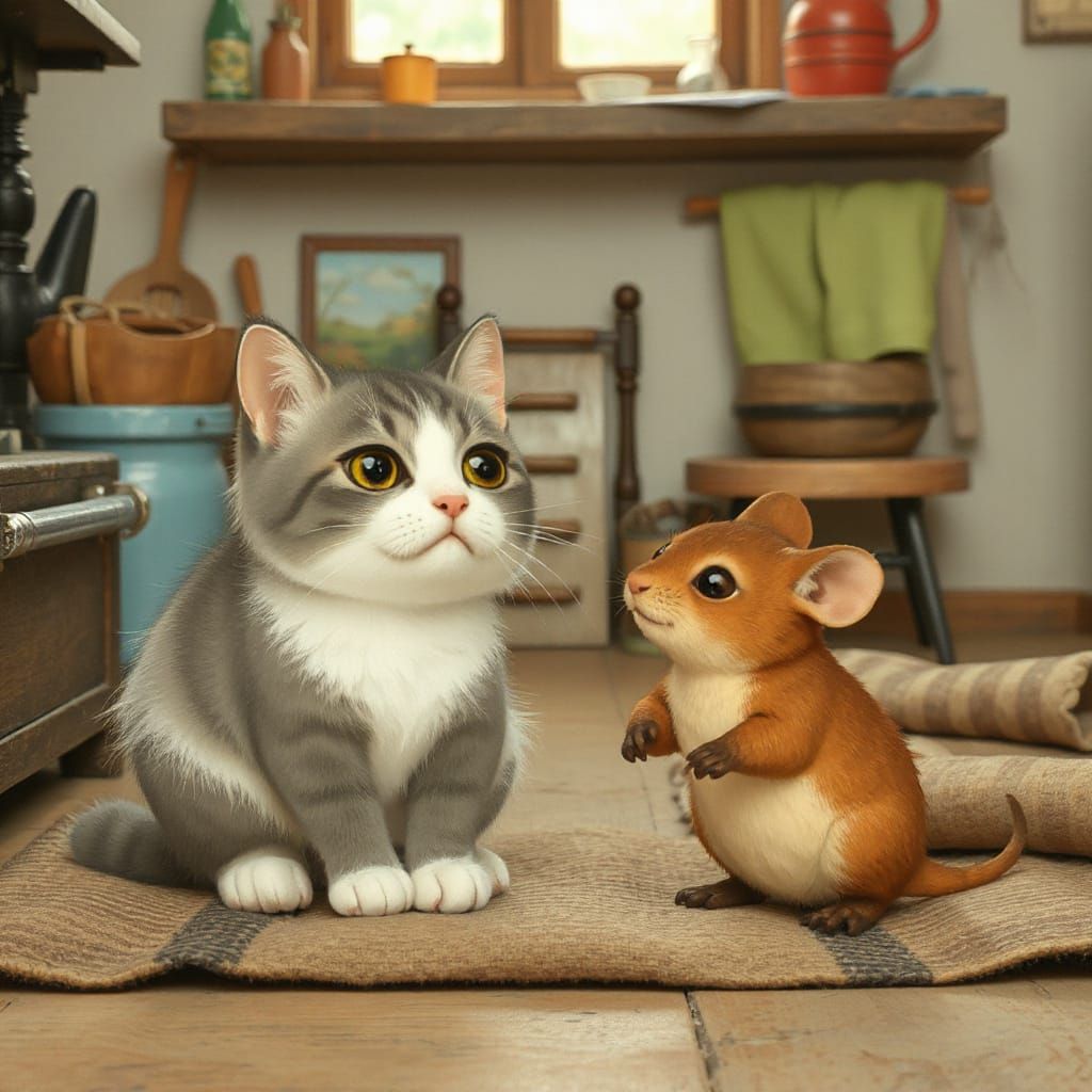 Whimsical Cat and Mouse Adversaries in Cozy Setting