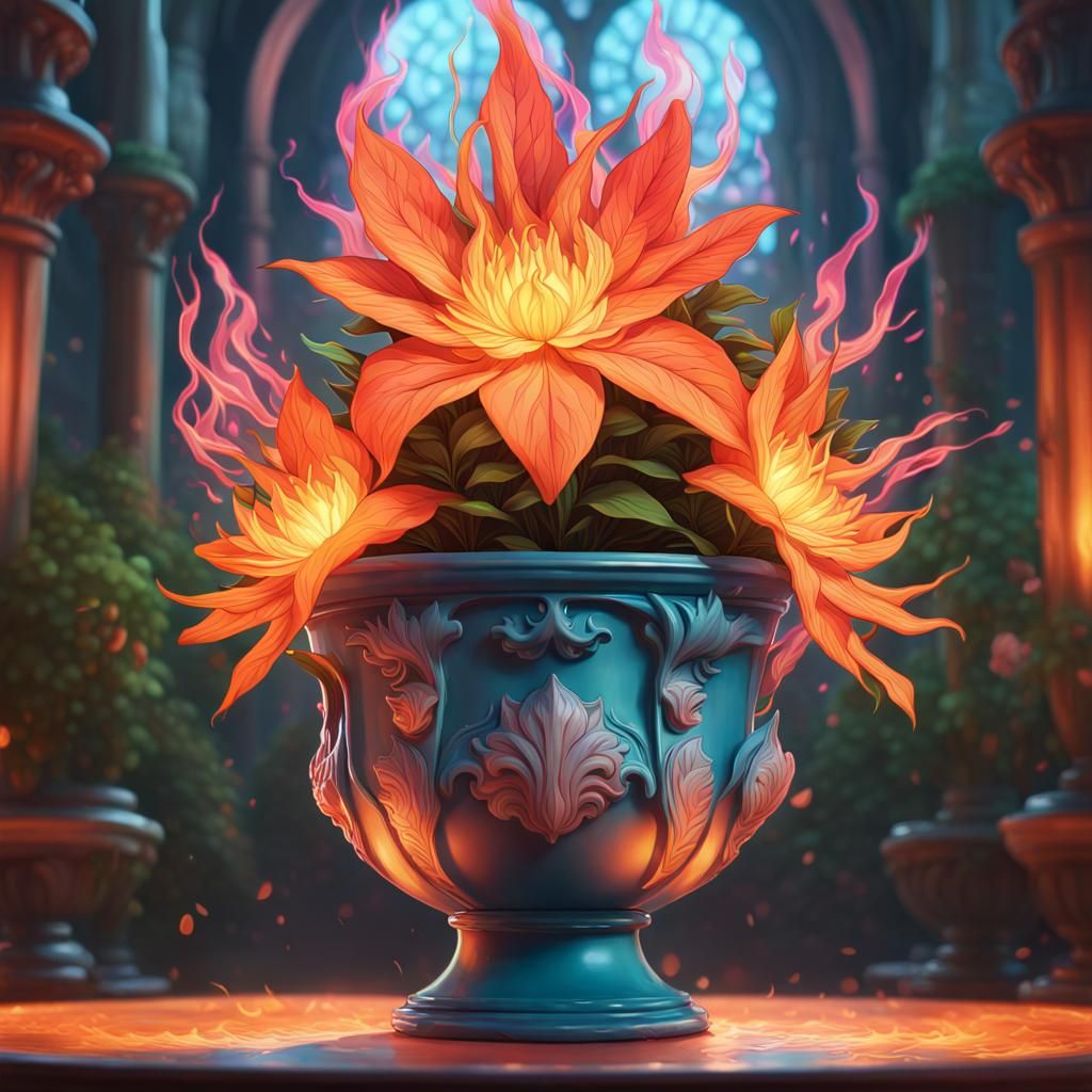 Flower Portrait in Flames: Digital Art by Rutkowski