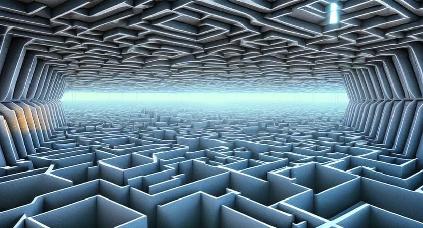 Hyperrealistic Labyrinth of Cubes in Synthwave Style