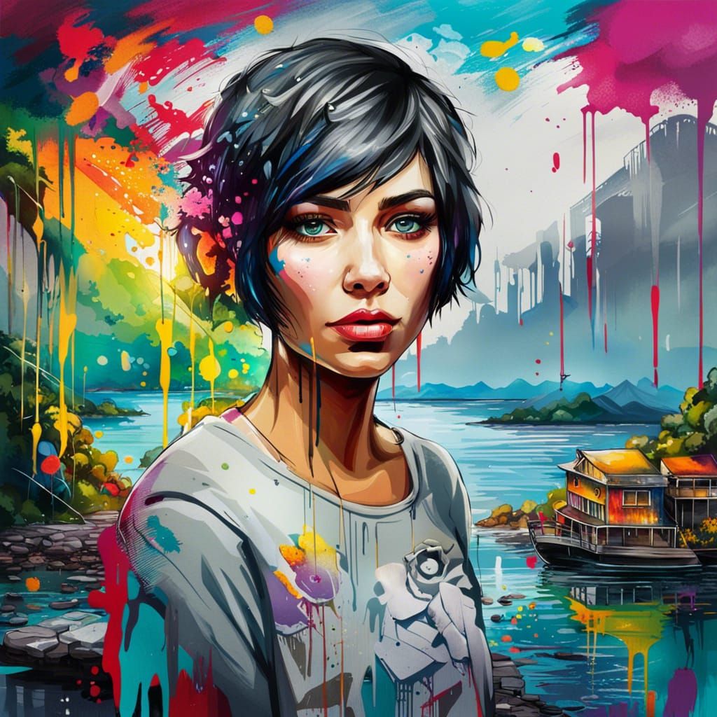 Silver-Eyed Woman in Graffiti Art Style