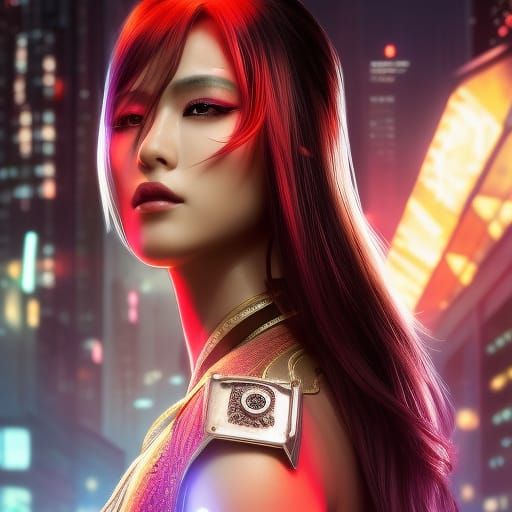 Cyberpunk Woman in Latex Bodysuit, Anime Style