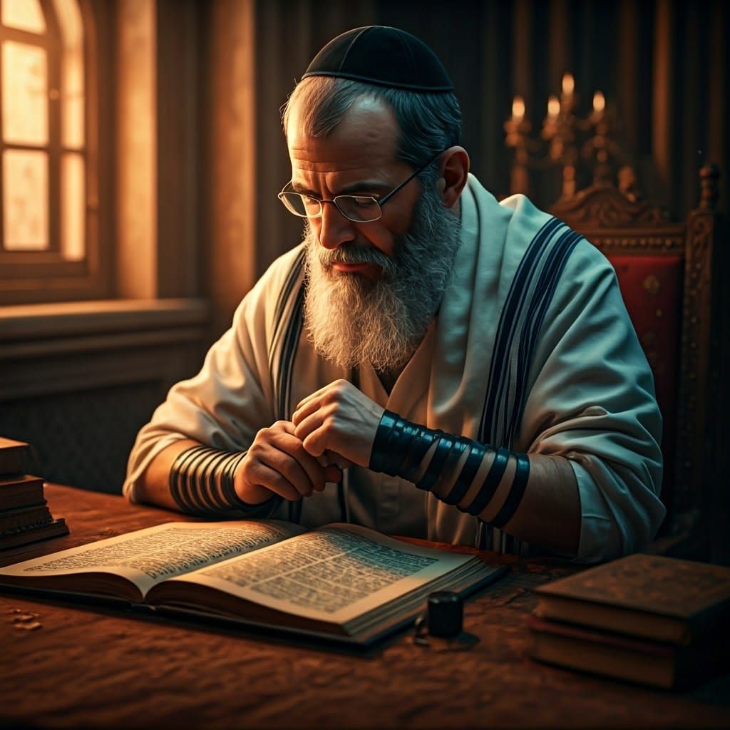 Devout Jewish Man with Tefillin, Alex Hirsch Style