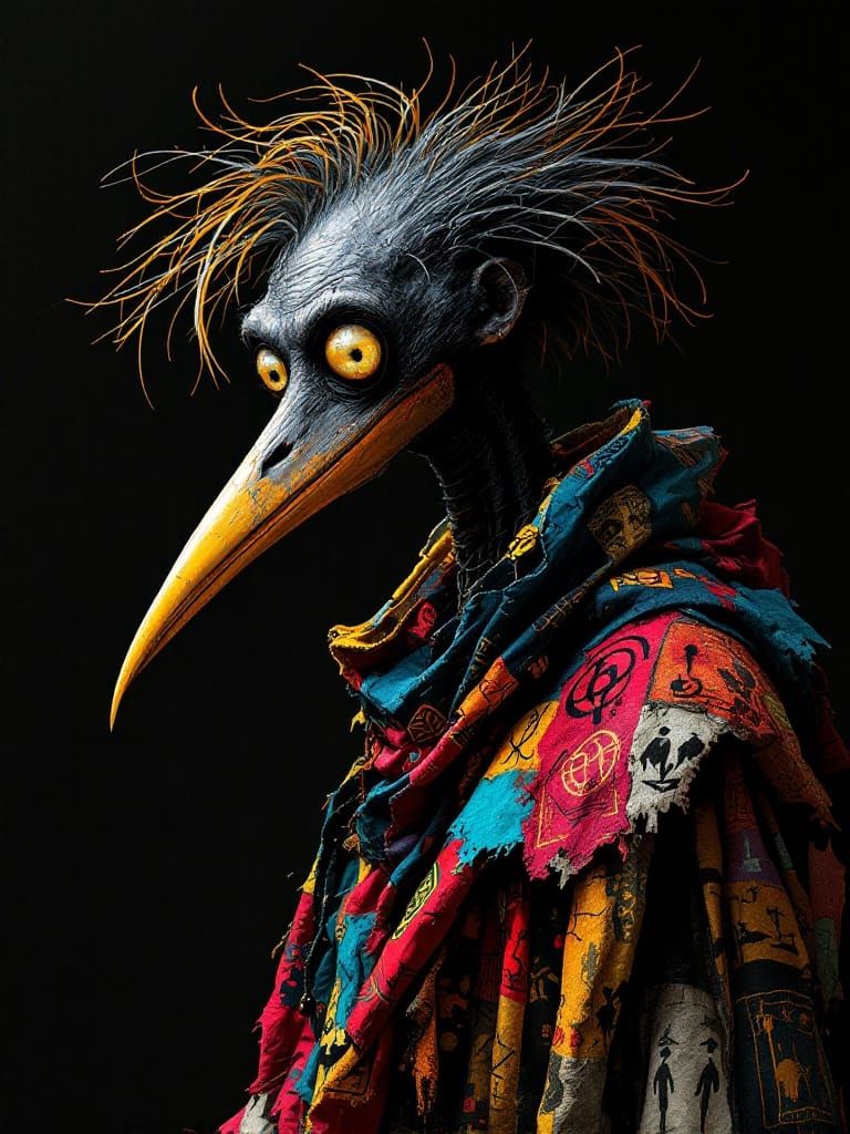 Cyberpunk Prophet of Crows in Vibrant Digital Chaos