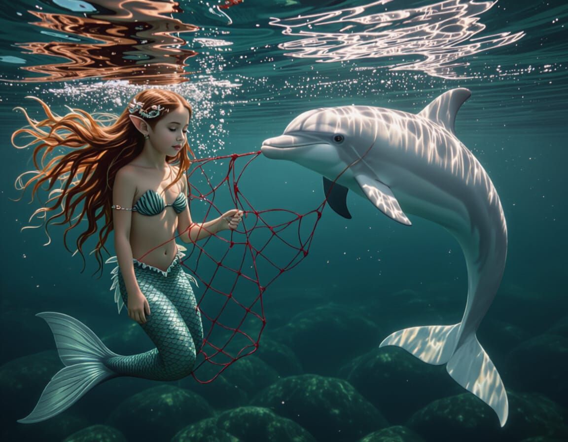 Mermaid Rescue: Underwater Photo of Dolphin Saved